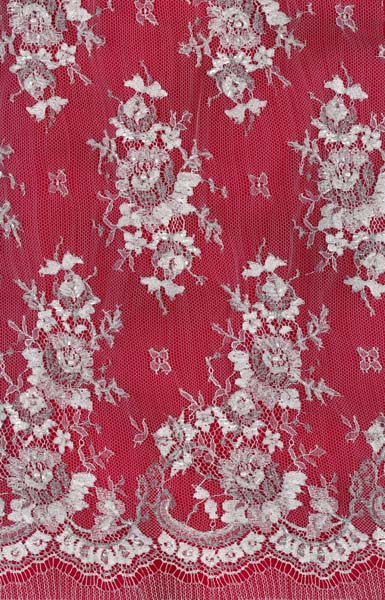 BEADED FRENCH LACE - D ROSE/SIL